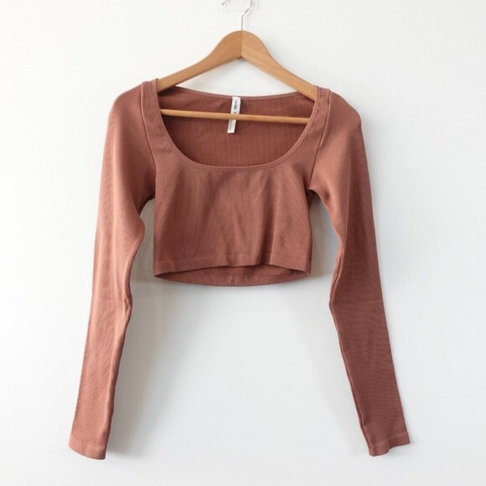 Balletcore Crop Top‎ Womens M Brown Coquette Square Neck T Shirt ARITZIA Sun Deh